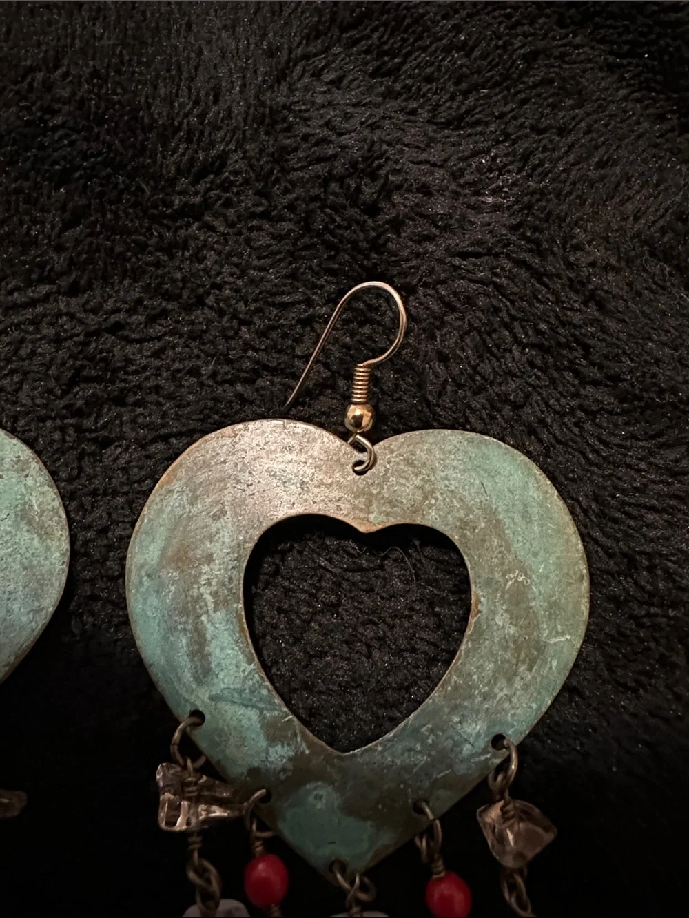 Bohemian Turquoise Patina Heart Dangle Earrings with Mixed Stone Beads
